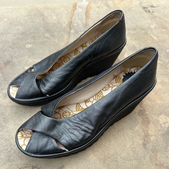 Fly London Yoma 307 Fly Peep Toe Wedge Sandals Slip-ons Pewter Size 40 US Size 9 - Picture 2 of 9